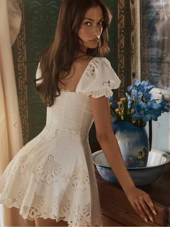 House of CB Lavina White Custom Lace + Cotton Broderie Anglaise Mini Dress - Picture 2 of 14